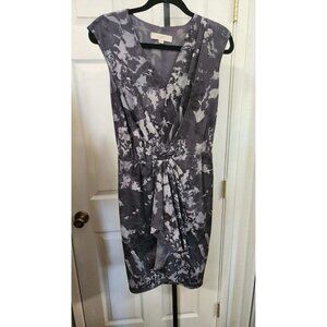 Ann Taylor LOFT Women's Dress 4T Front Ruffle Tie Dye Print Gray Lined Career